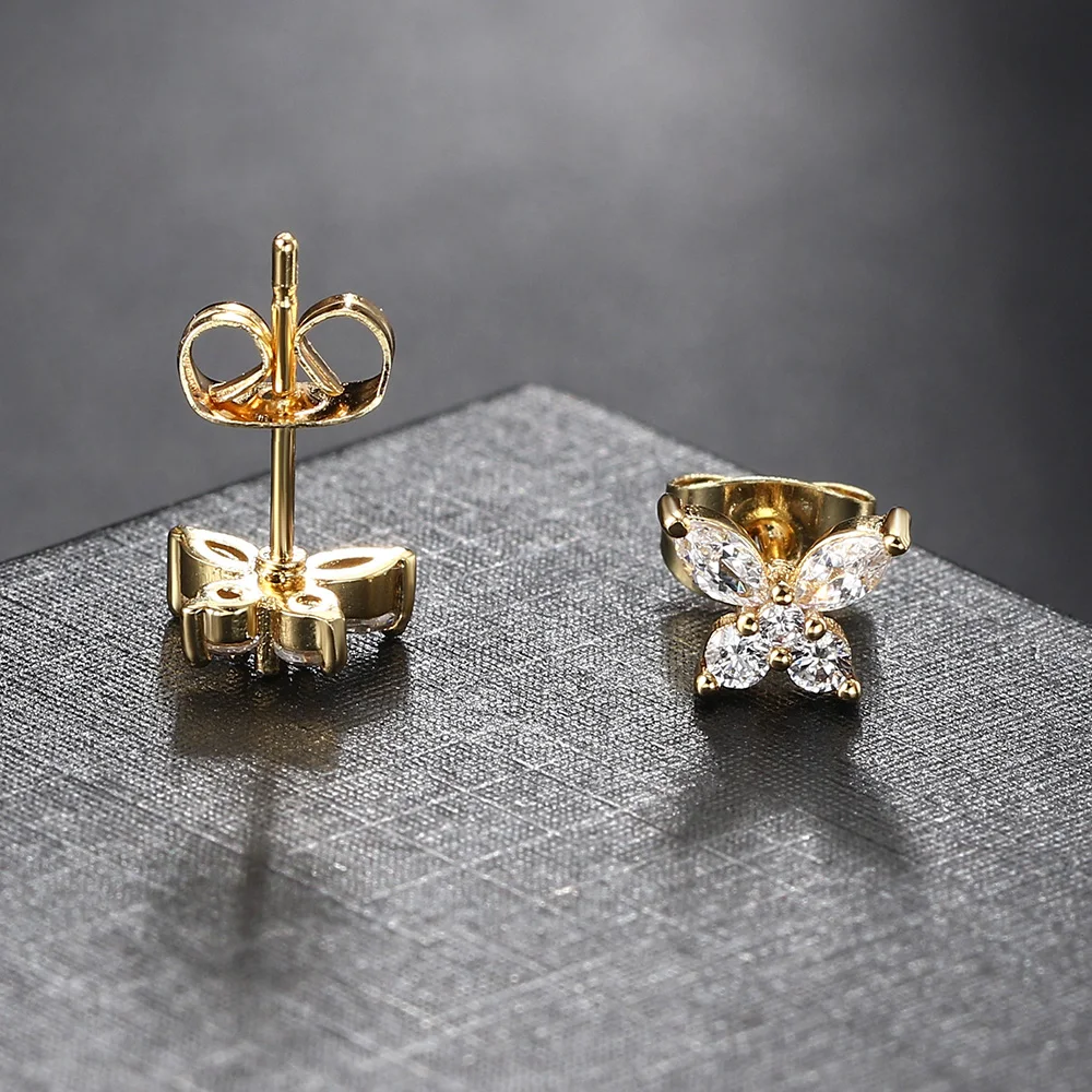 أقراط أذن على شكل فراشة ذهبية اللون للسيدات كورية أنيقة مكعبة الزركونيوم اكسسوار أذن للبنات هدايا مجوهرات E404 #6