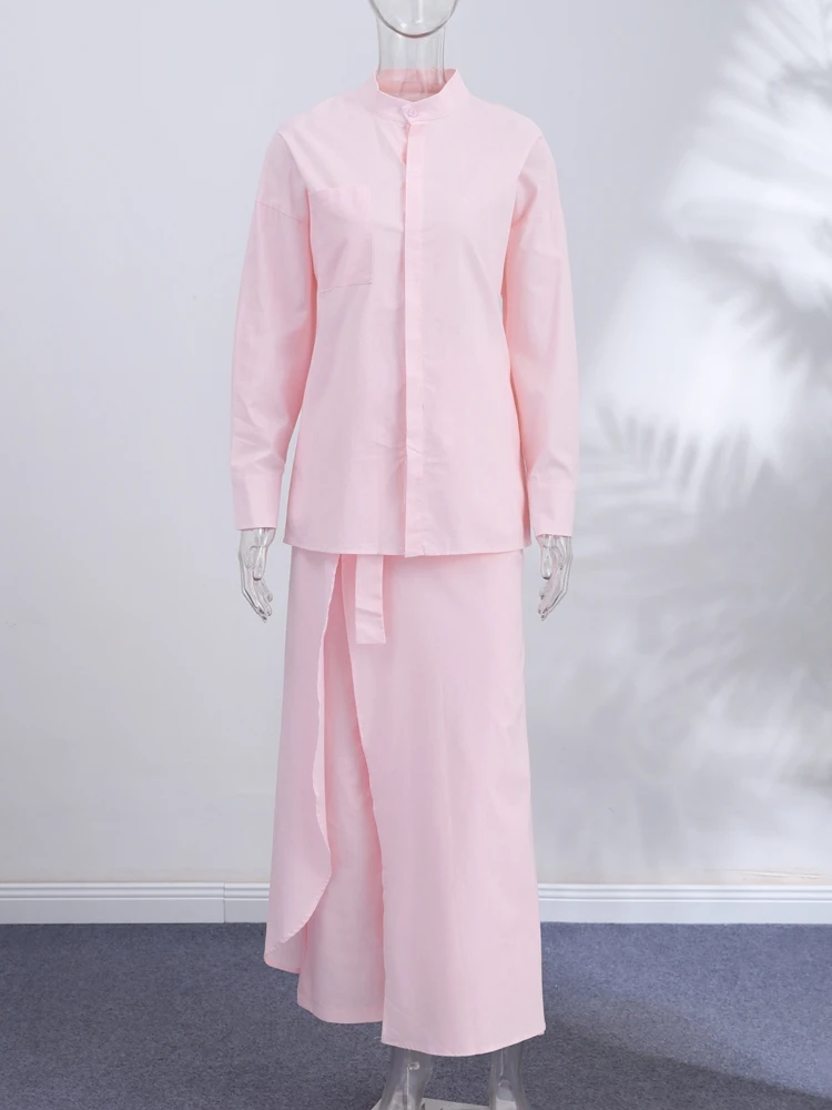 Spitzenrock, Hemd, weit geschnittene Hose, 3-teiliger Anzug für Damen, elegante Bluse mit Reverskragen, langen Ärmeln und Einreiher, Old-Money-Outfit – Detail 10