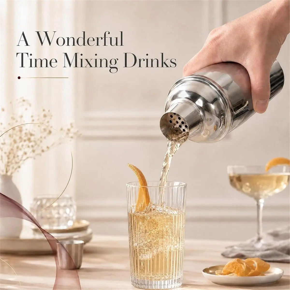 24-Ounce Cocktail Shaker Set, High Quality Stainless Steel Shaker Includes Built-in Strainer, Jigger & Mixing Spoon