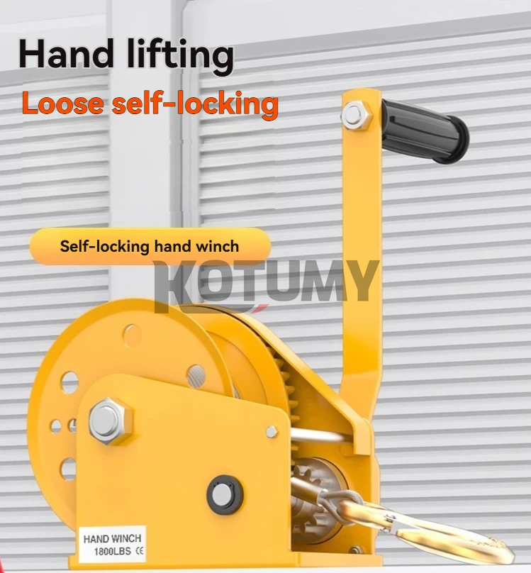 Small Portable Winch Self-Locking Gear Crank Winch Portable Lifting Hoist Pulling Tool for Boat Trailer Cargo Towing Device