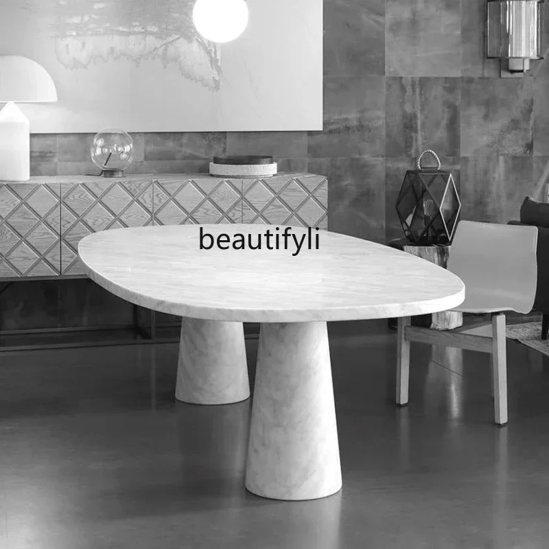 

yj7 Nordic natural marble dining table, modern minimalist light luxury model room rectangular 8-person dining table