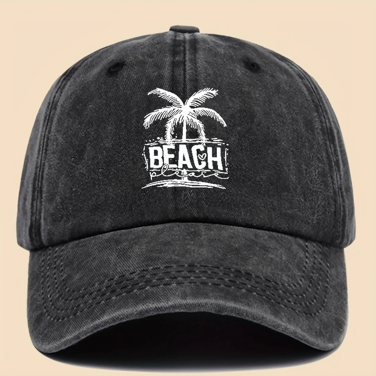 Beach Please Palm Tree Washed Baseball Cap Polyester Adjustable Summer Outdoor Dad Hat Unisex