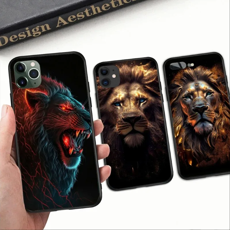 Golden Lion King Phone Case for iPhone 14 13 12 11 XS X 8 7 6 Plus Mini Pro Max SE 2022 Black Soft Phone Cover Funda