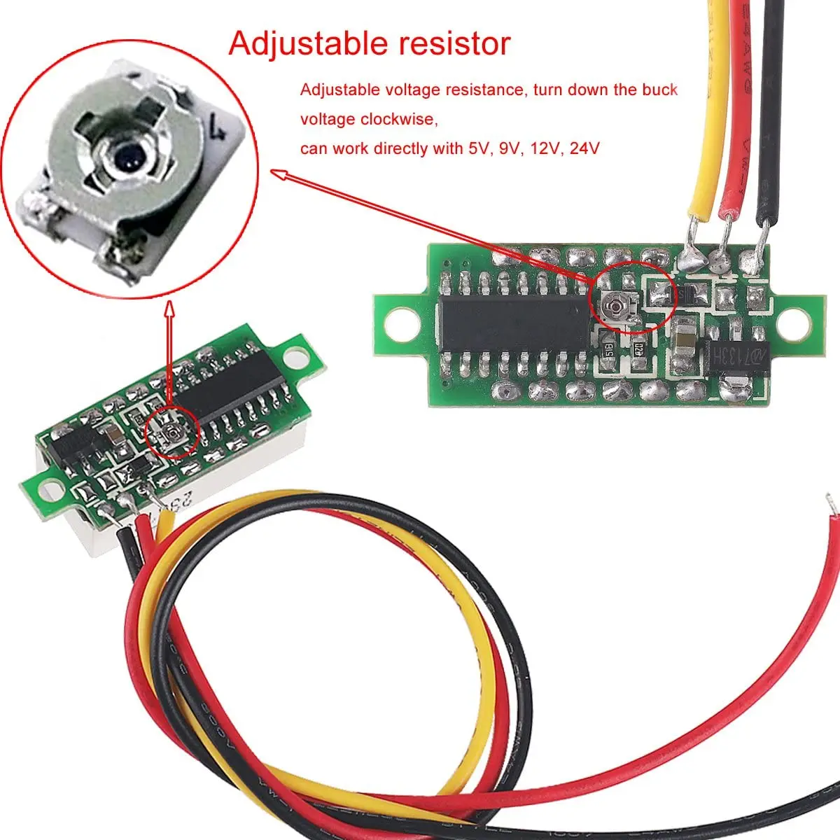 4pcs Digital Mini Digital Voltmeter 0.28Inch Three-Line 0-100V Digital Voltmeter Gauge Tester LED Display Panel Voltmeter