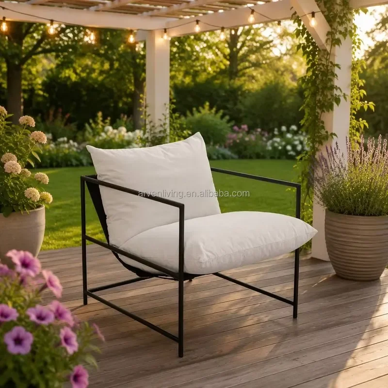 Modern Metal Frame Outdoor Lounge Chair Waterproof UV Resistant All Weather Garden Park Poolside Leisure Armchair for Patio