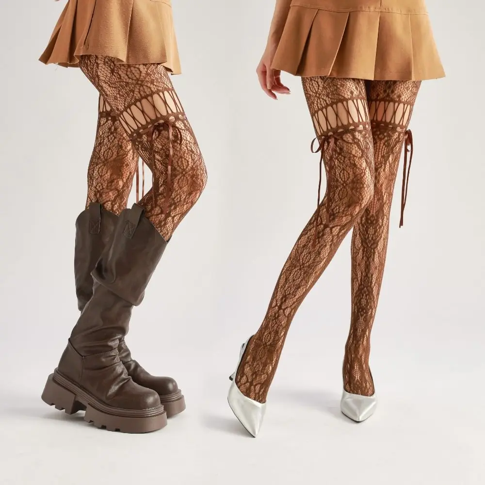 

Сетчатые колготки на шнуровке с высокой талией, гладкие ажурные формирующие шелковые чулки, прозрачные колготки высокой плотности в стиле горячих девушек