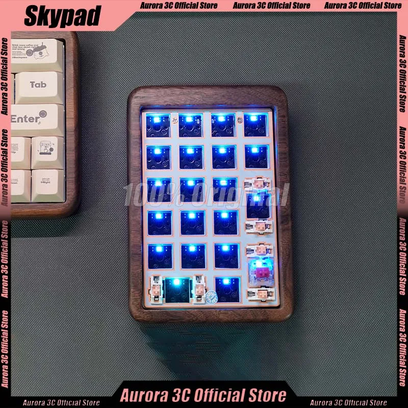 SKY Pad Number Keyboard Kit 3 Mode Mini 21 Keys Walnut Bluetooth 2.4G Wireless Mini Portable Keyboard RGB Office Keypad Kit Gift