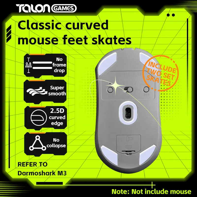 2 Sets TALONGAMES Mouse Feet Light Gray Custom Curved Edge Mouse Skates For Darmoshark M3 Wireless Mouse Feet Replacement