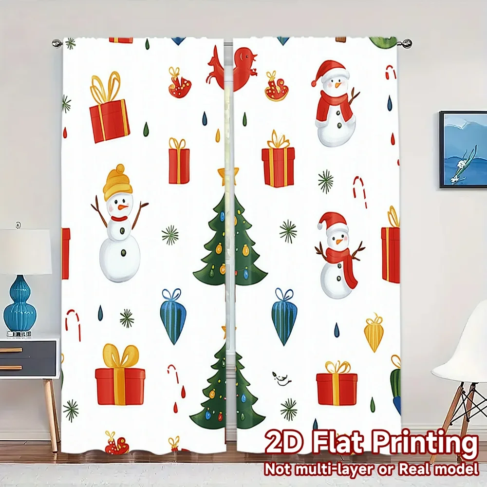 2pcs,Curtains Christmas Trees Gifts Snowmen Popular Minimalist Curtains Polyester Easy Install Curtains Decorations Inside for