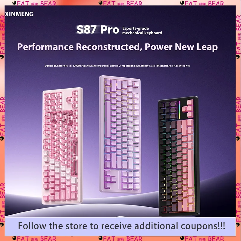 

Xinmeng S87 PRO Wireless Bluetooth Mechanical Keyboard Dual 8K PC Gaming Office Low Latency Hot Plug ARGB Keyboard Gift