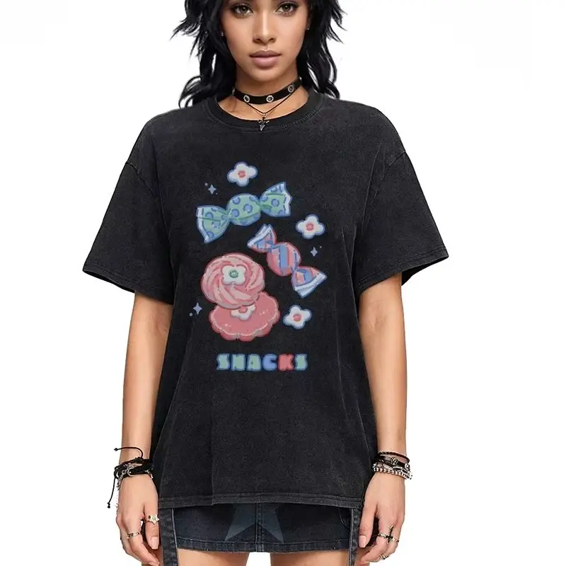 

Graphic T-Shirt Snack Candy Tee 100% Cotton High - Quality Oversize Washed T-Shirt Colorful Snacks Snacks Text Cute Y2K Vibe
