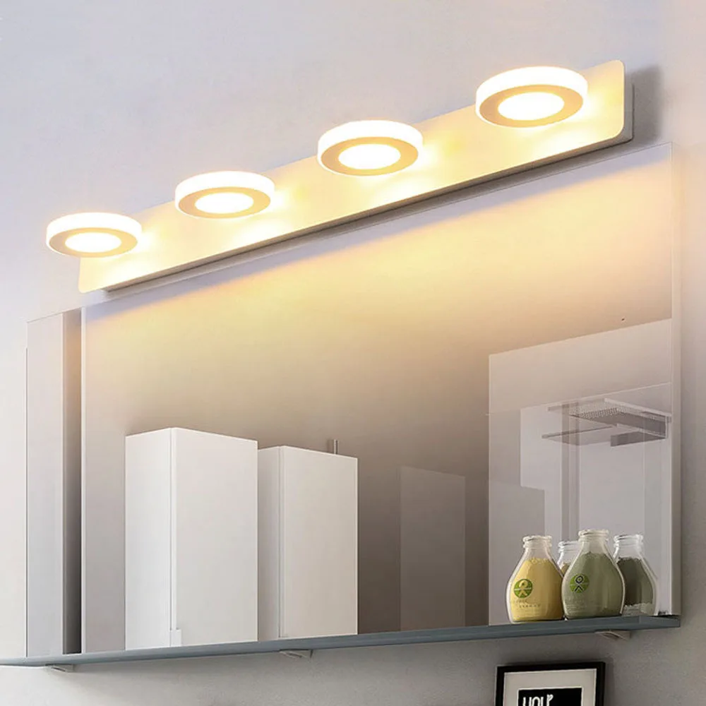 Modern LED Bathroom Mirror Front Vanity Lamp 2/3/4/5 Lights Round Square Acrylic Shade Chrome Wall Sconce for Washroom
