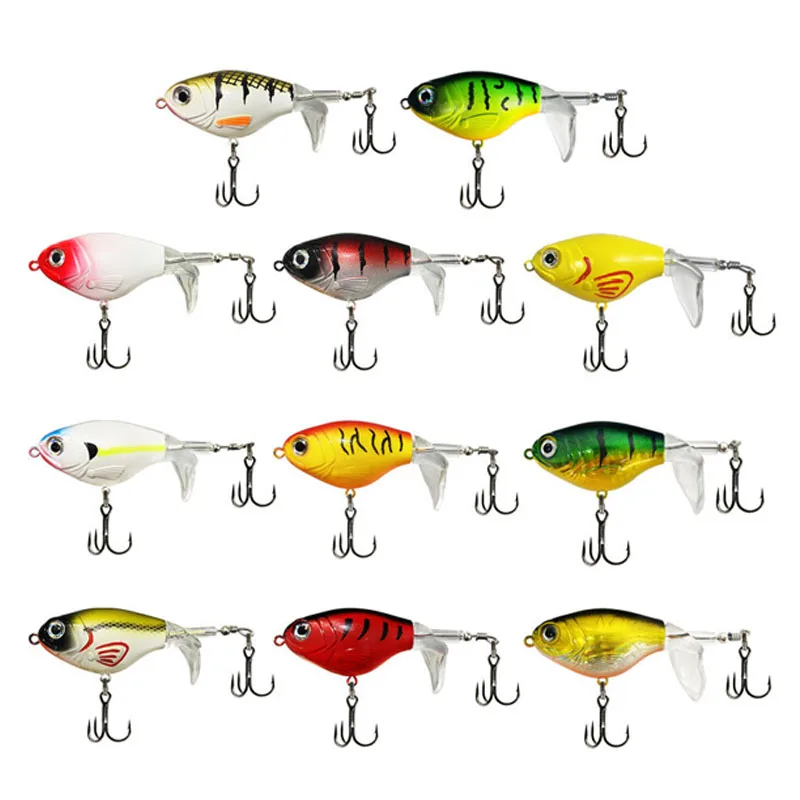 1Pcs 10g/ 14g Topwater Popper Fishing Lure Whopper Plopper Plastic Hard Bait Swimbait with Rotating Soft Tail For Bass Pike