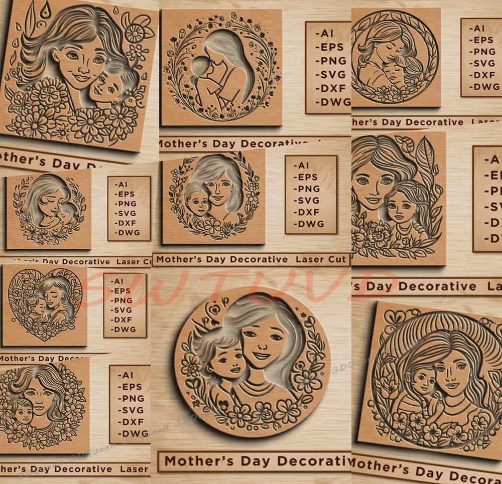 50+ Mothers Day Laser Cut Panel Bundle Design Drawing for CNC Laser Cutting