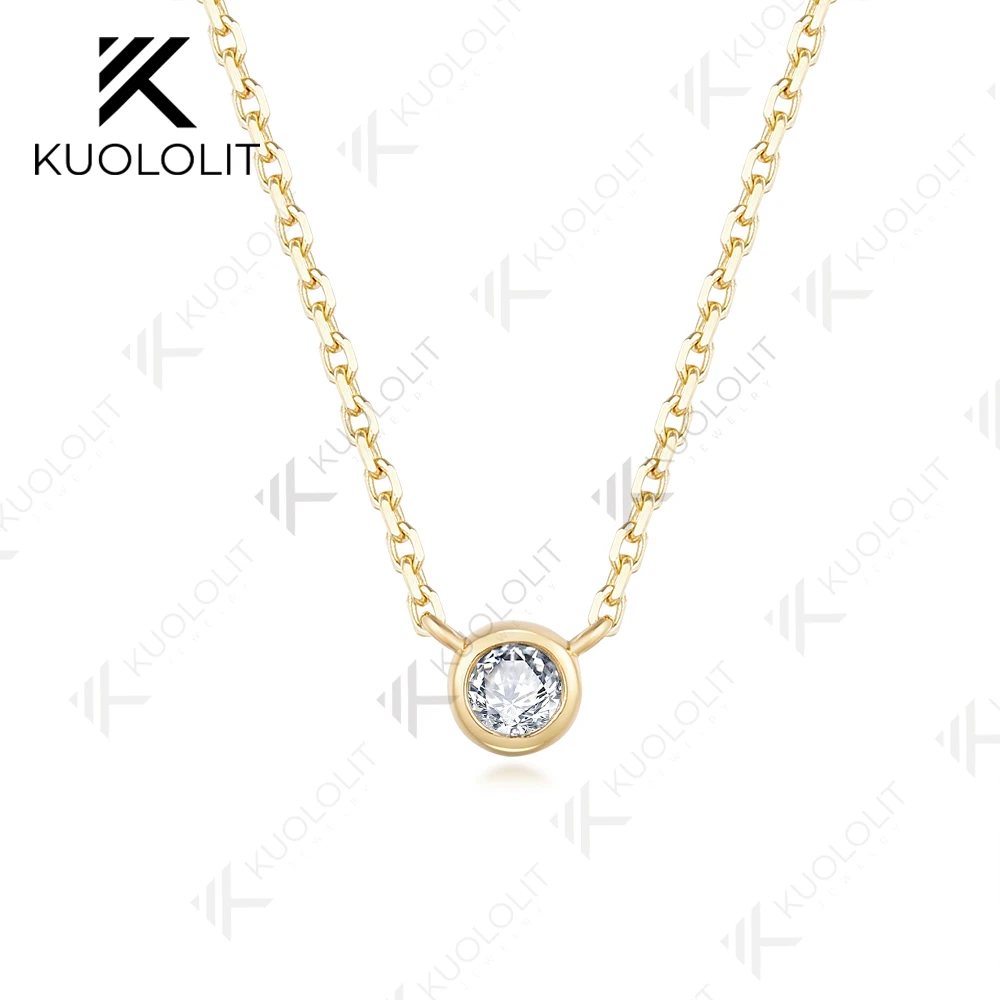 

Kuololit Lab Grown Diamonds Necklace 585 14K 10K Solid Gold 925 Silver for Women Round Pendant for Wedding Engagement Christmas