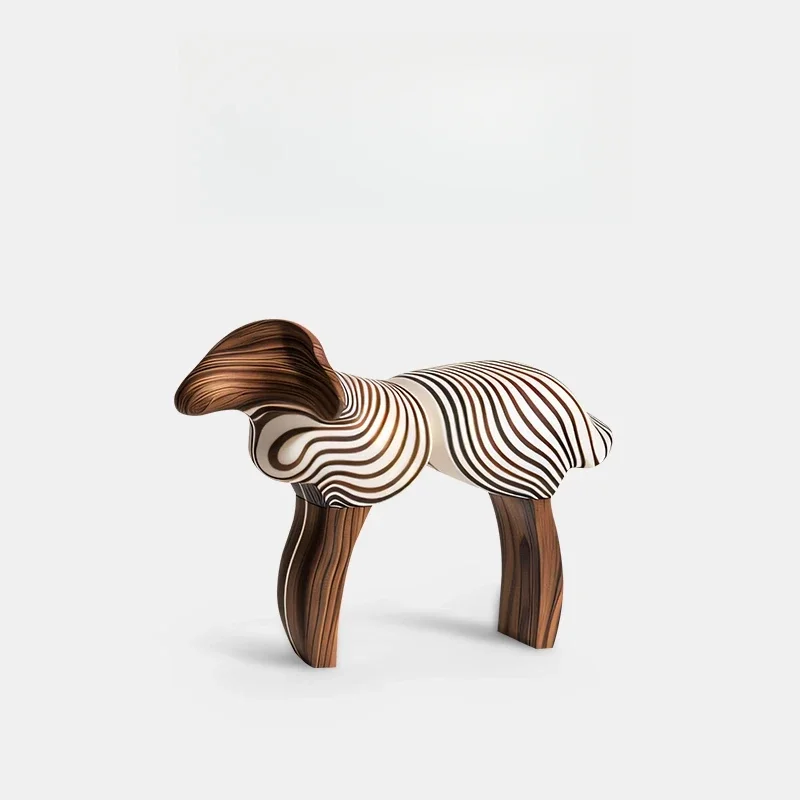 Italian light luxury creative abstract lamb solid wood stool artistic design sense children's stool household animal stool