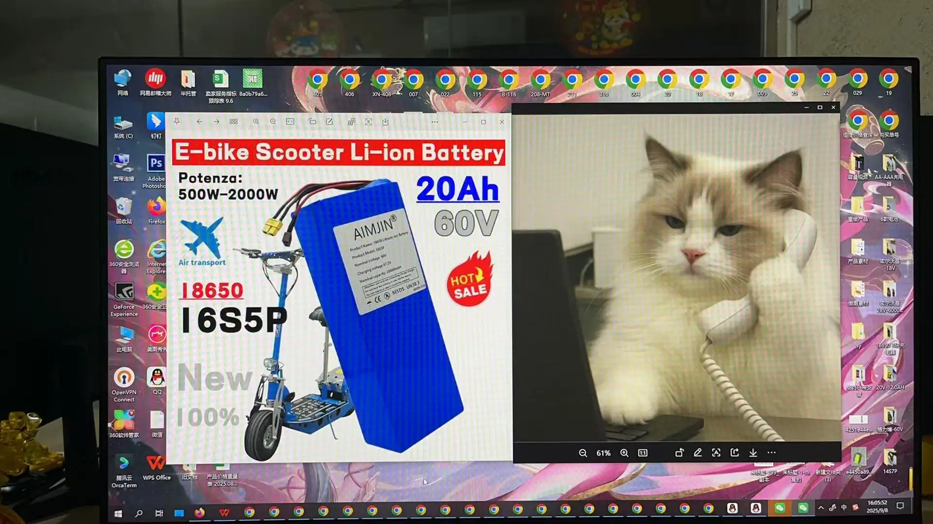 

60V 20Ah 18650 Rechargeable Li-ion 16S5P Battery Pack 2000W high-power with BMS for Motorcycle, Scooter, Bicycle