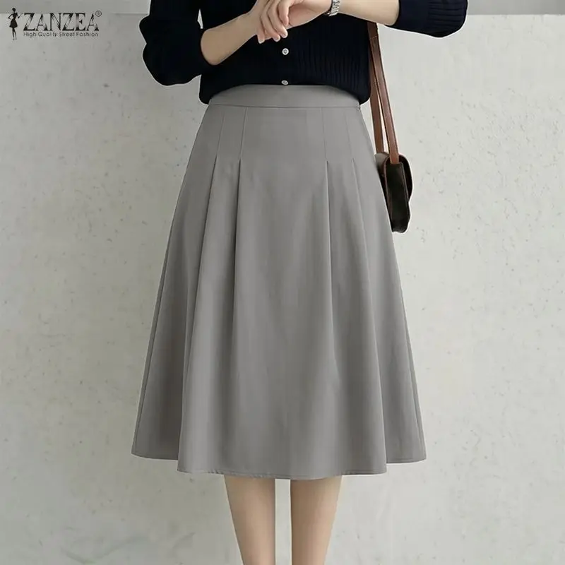 ZANZEA Women Skirts A-Line Solid Overskirts 2026 Summer Office Lady Casual Vintage Oversized Clothes 2026 Khaki Skirts