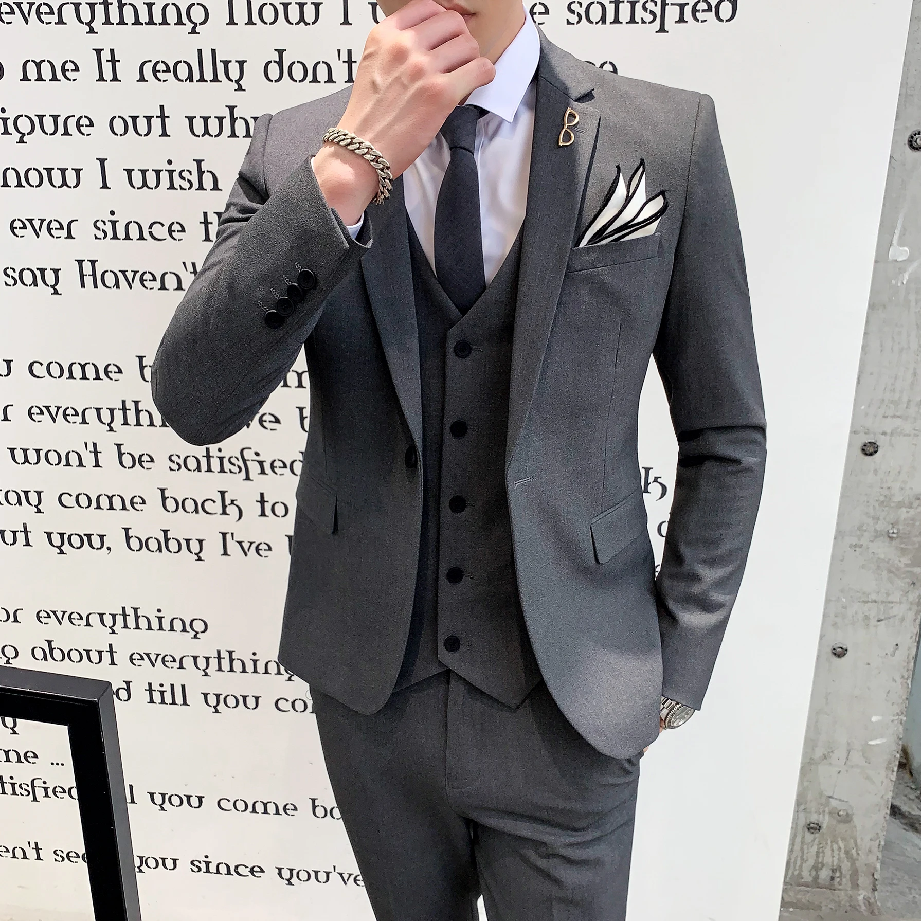 

Three-piece suit men's formal wear professional suit black, gray, brown optional S-4XL size