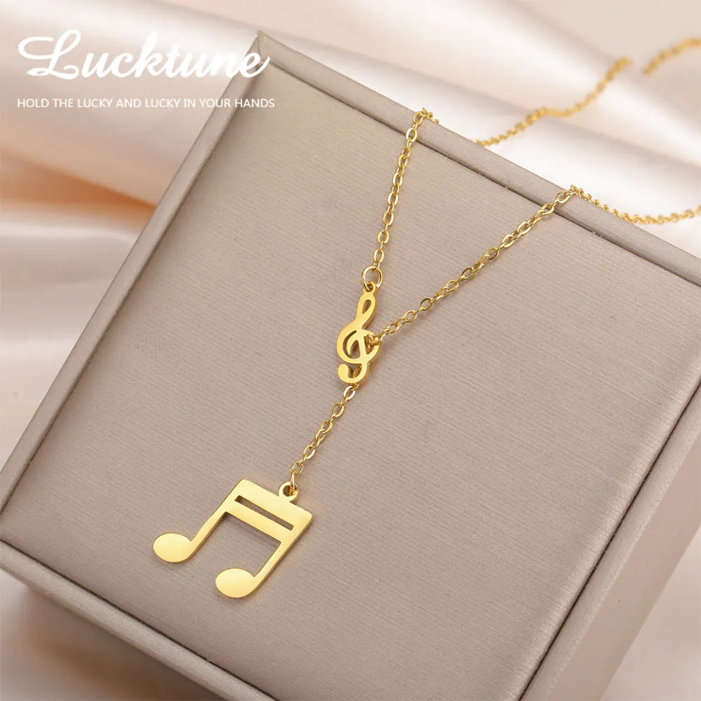 Lucktune Music Note Pendant Necklace for Women Men Stainless Steel Artist Music lovers Necklace Jewelry Valentine’s Day Gift New