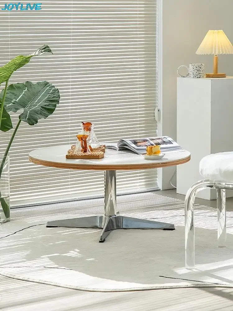 JOYLIVE Casual Side Table Coffee Table Stainless Steel Simple Solid Wood Small Round Table Home Use 2025 New Hot Dropshipping