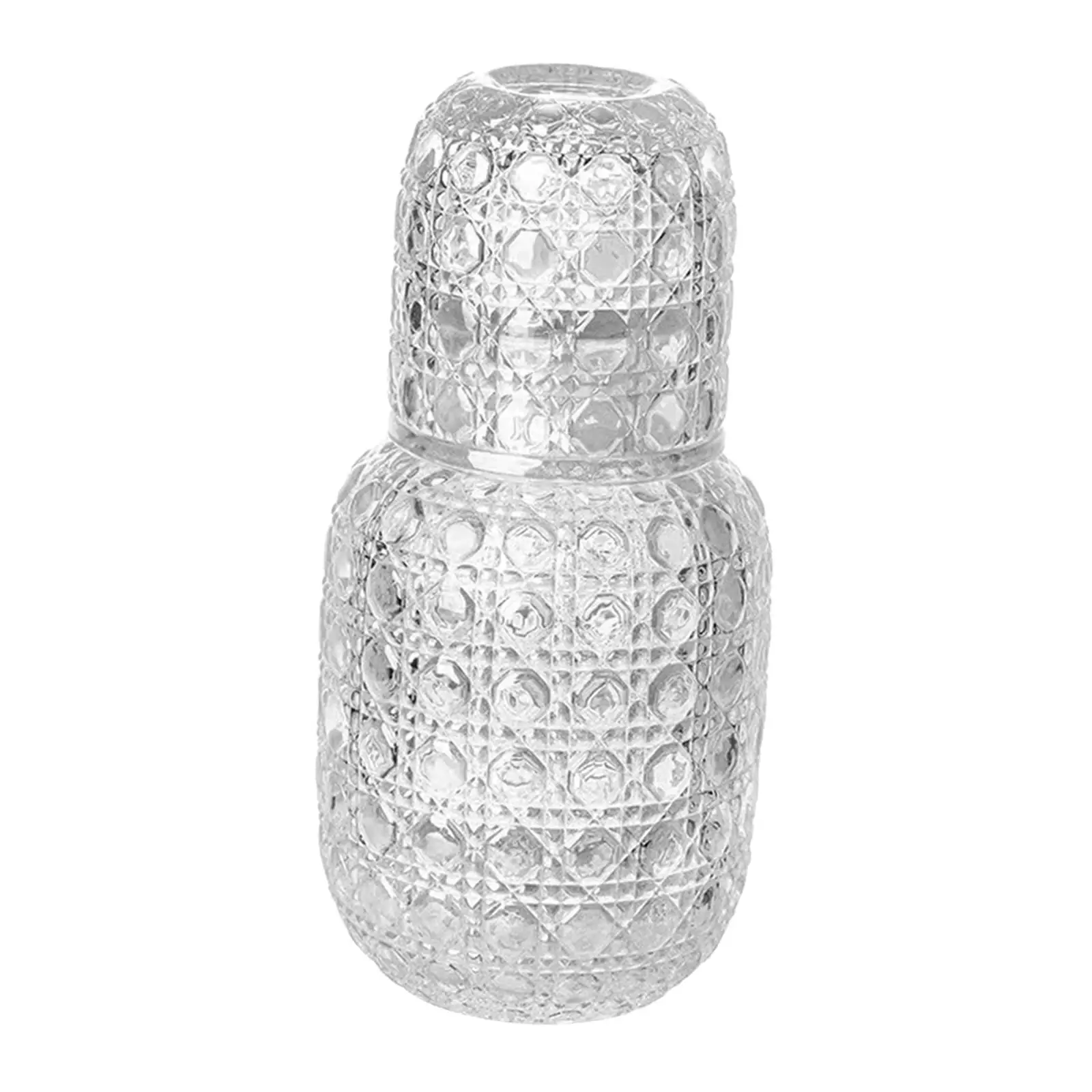 Crystal Clear Thick Glass Carafe with Tea Cup Set Bedside Pitcher and Glass Tableware for Bedroom or Bathroom