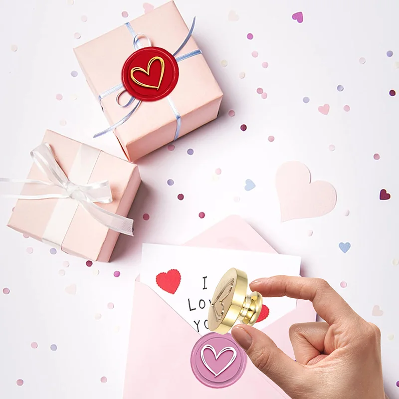 

3D Valentine's Day Heart Wax Seal Stamp Gold Brass Round Love Heart Print Sealing Stamp For Wedding Party Invitations Decoration