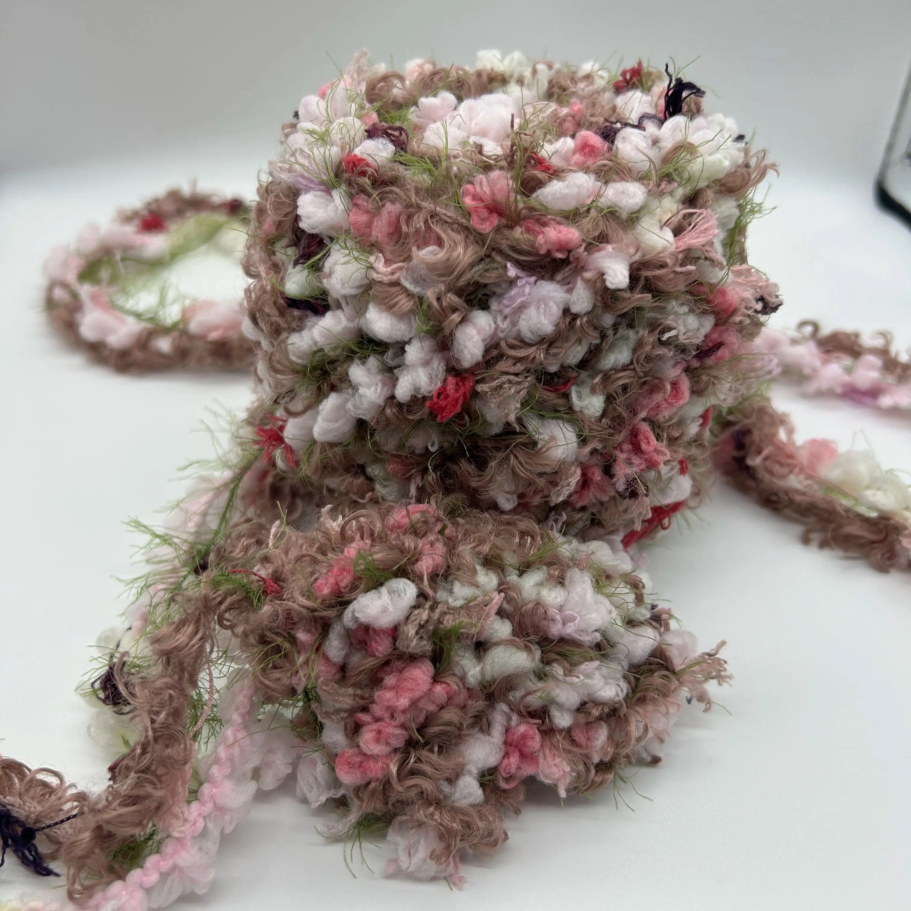 Hilo de Lana Bouclé Floral Teñido a Mano con Hilo Verde, Hilo Rizado para Tejer Bufandas, Gorros y Bolsos, 50g/100g