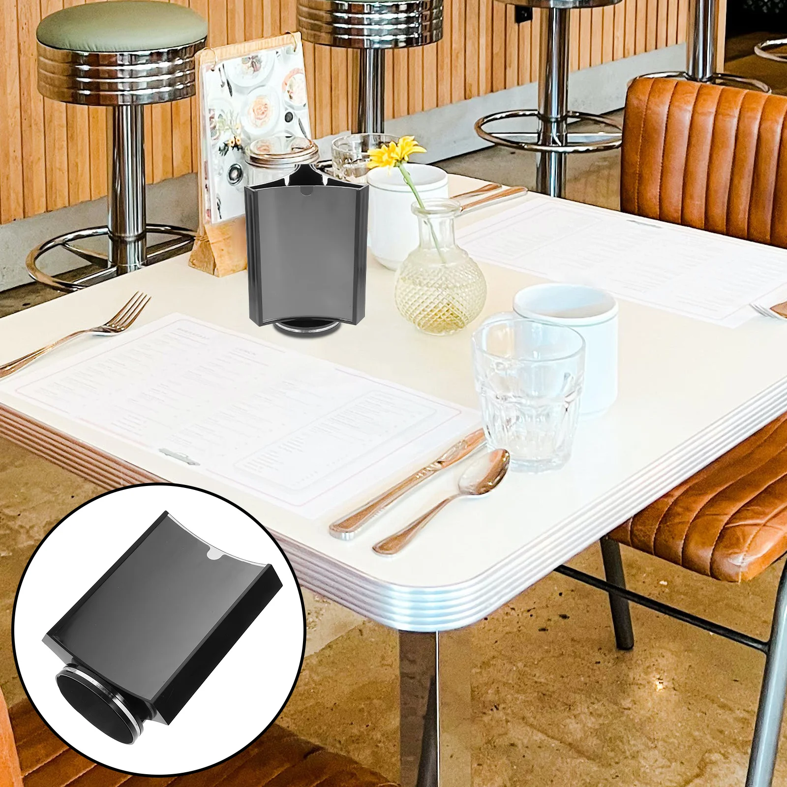 

Black Acrylic Rotating Table Card Holder Display Stand for Menu Sign Brochure Office Restaurant Cafe Hotel Plastic Triangle Rack