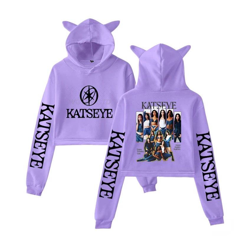 Harajuku Mode Streetwear Meisjes Hoodie KATSEYE Nieuwe Street Style Kat Oor Crop Tops Pullover Meisje Vintage Gothic Y2k Sweatshirts