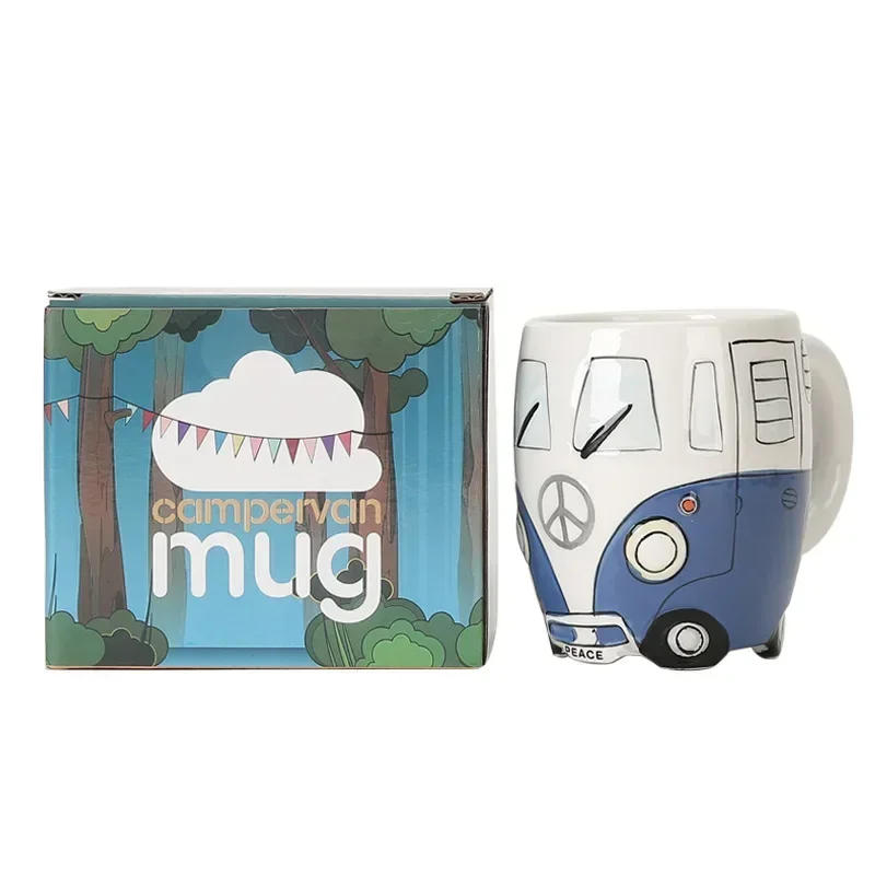 400ml Bus Mug Cute Cartoon Handcrafted Ceramic Bottle with Handle Hand-painted Children\'s Cup Milk Glass In The Shape of A Car