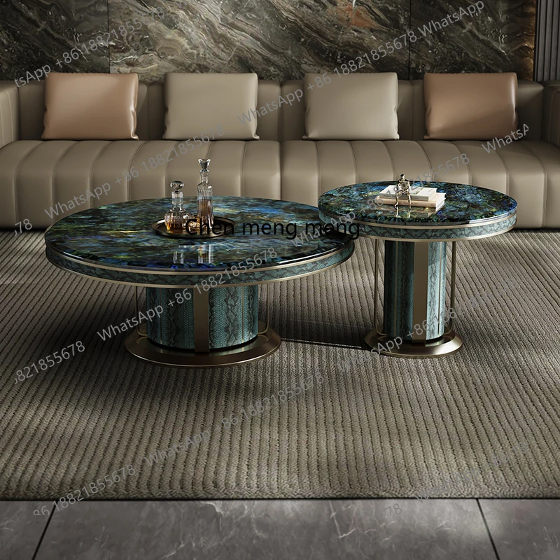 

Natural marble coffee table living room household Italian light luxury round size combination living room coffee table new