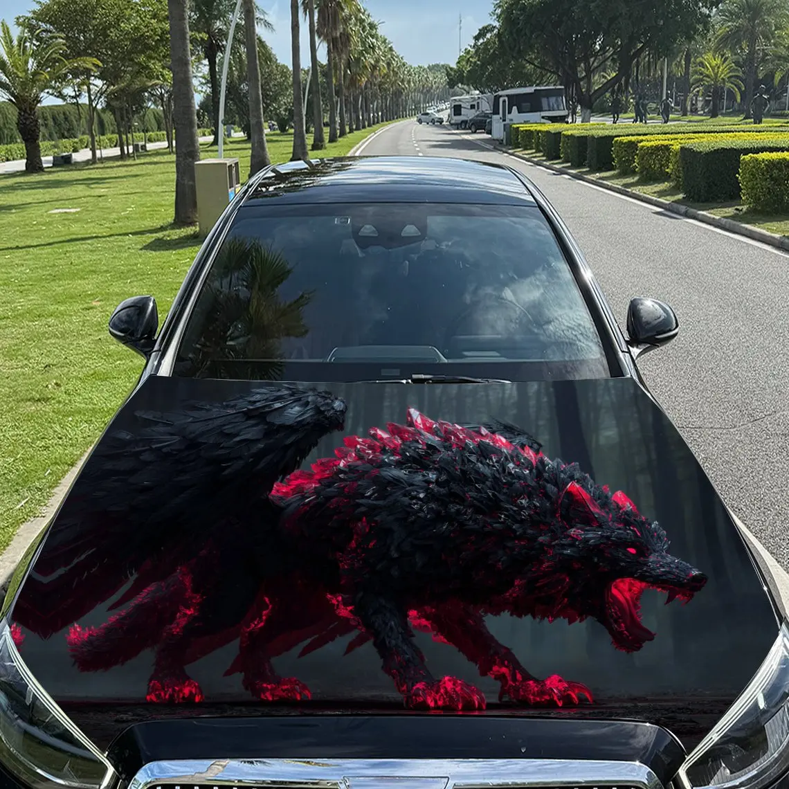 

Виниловая пленка для автомобиля с крылатым черным волком и красными акцентами, водонепроницаемая наклейка на капот автомобиля из ПВХ, самоклеящаяся устойчивая к царапинам Sti
