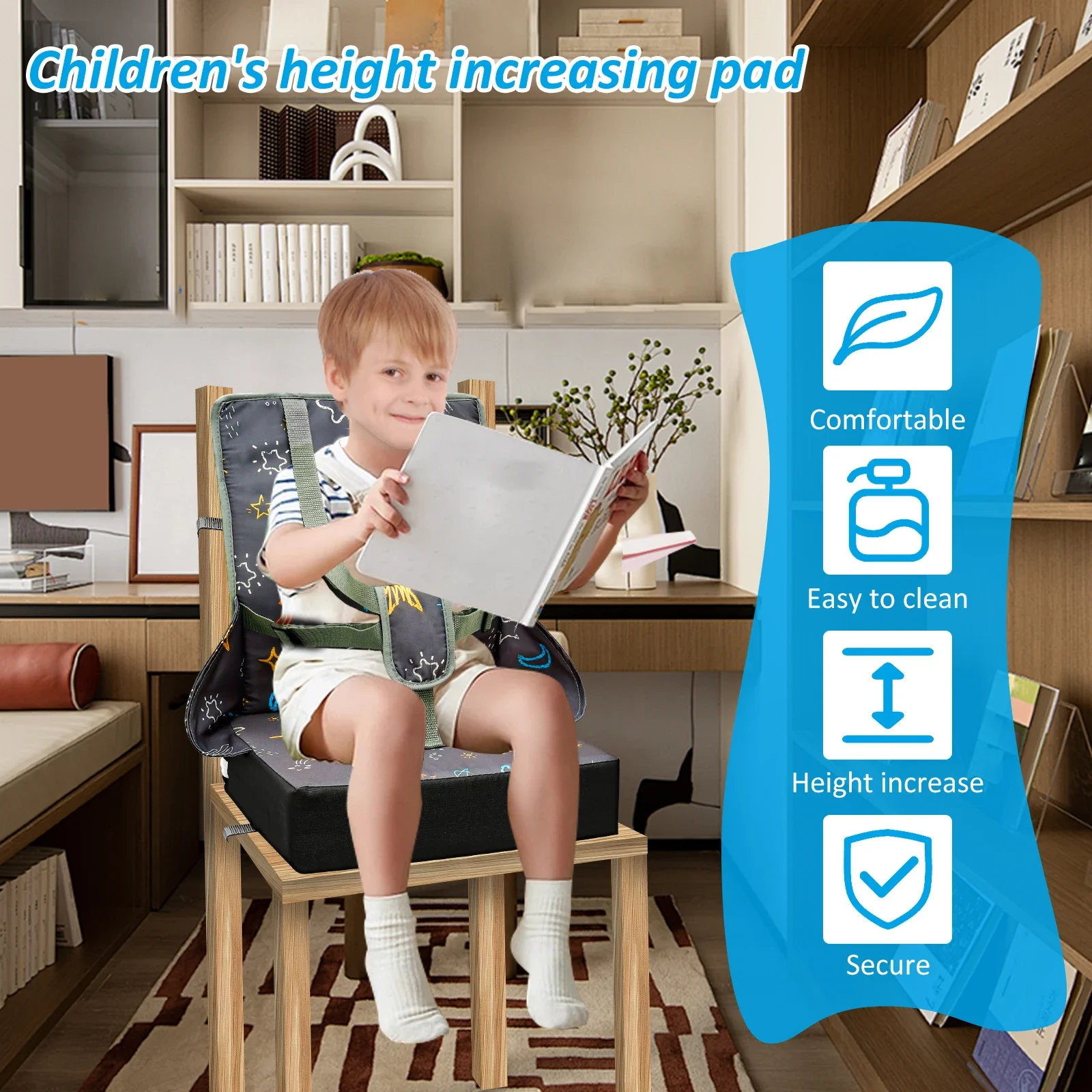 Coussin de siège rehausseur pour enfants, chaise de salle à manger, coussin haut et doux, oreiller de dossier réglable et amovible, sécurité
