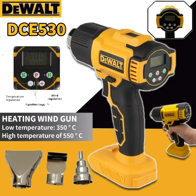 DeWALT DCE530 Portable 20V Cordless Heat Gun, 50℃ to 550℃ Digital Setting, 5 Nozzles, Hot Air Tool for DIY and Repair Projects