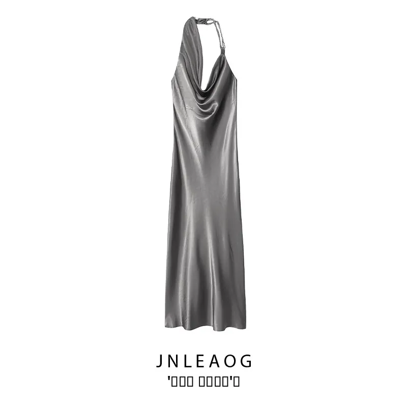 JNLEAOG Autumn New Asymmetric Beaded Silk Satin Midi Dr High Waist Straight Tube Skirt Casual Ladies Faion Polyester Fiber