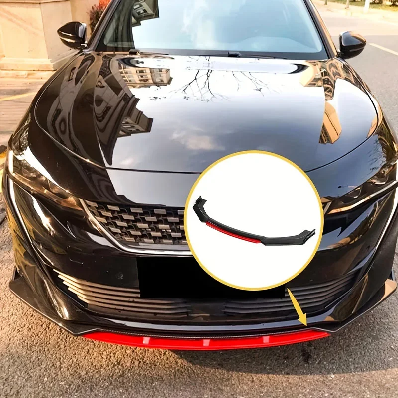 Car front bumper modified with anti-collision decoration and red decoration - polished Abs, suitable for sedans and hatchbacks