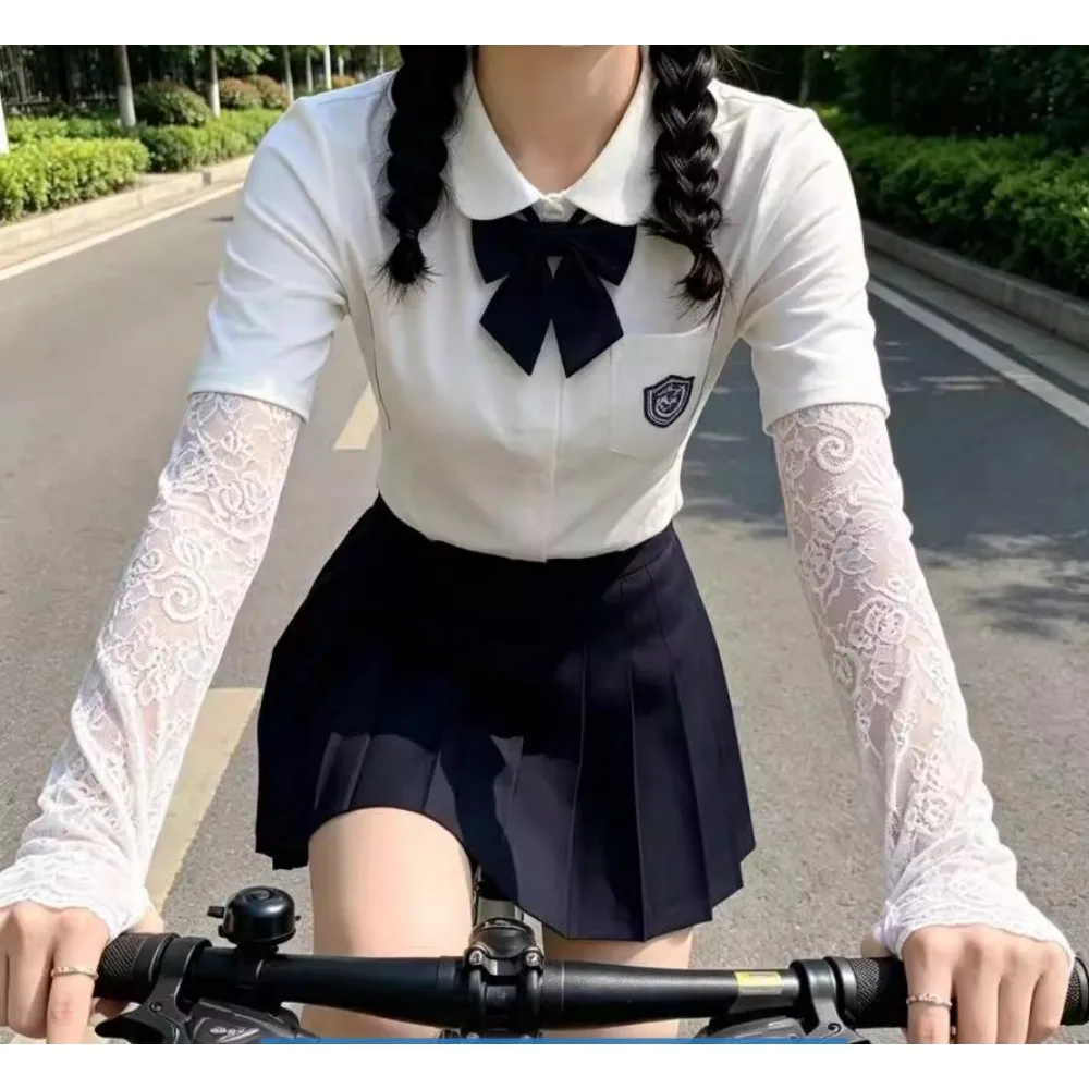 1 Pair Lace Trimmed Arm Sleeves Fashionable Sun Protection Cover for Summer Driving Cycling Sports Safety Women Arm Guard