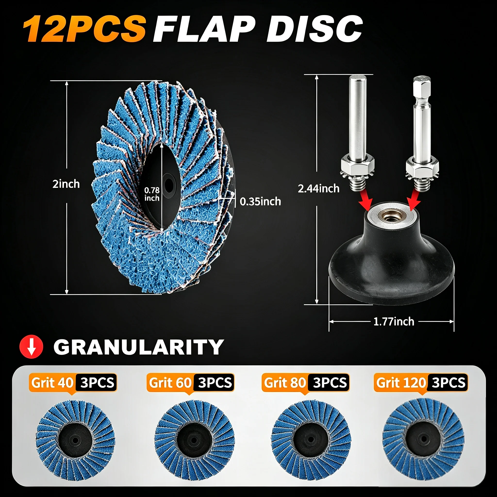 12Pcs 2In Quick Change Flap Disc Flat Flap Discs Mini Abrasive Grinding Discs Sanding Disc with 1/4