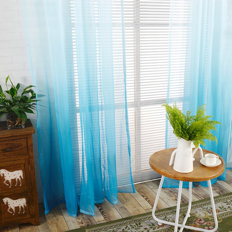 Modern Gradient Tulle Window Curtains For Living Room 3D Color Organza Yarn Sheer Voile Curtain For Bedroom Kitchen Drape Decor