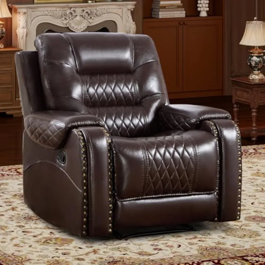 Manual Single Recliner Chair, Breathable Faux Leather Adjustable Lounge Chair for Adults, Overstuffed Single Reclining Sofa, Vi