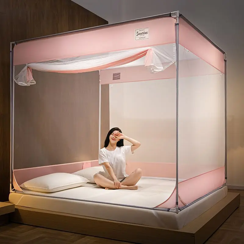 A-Class Lace Design Anti-Fall Three-Door Mosquito Net for Home Use Suitable for .5 Meter And .8 Meter Beds Zippered Square ...
