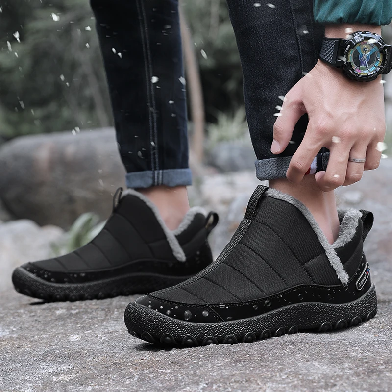 STRONGSHEN Men Women Snow Boots Winter Outdoor Waterproof Warm Fur Slip On Walking Shoes Botines Hiking Ankle Boots Footwear