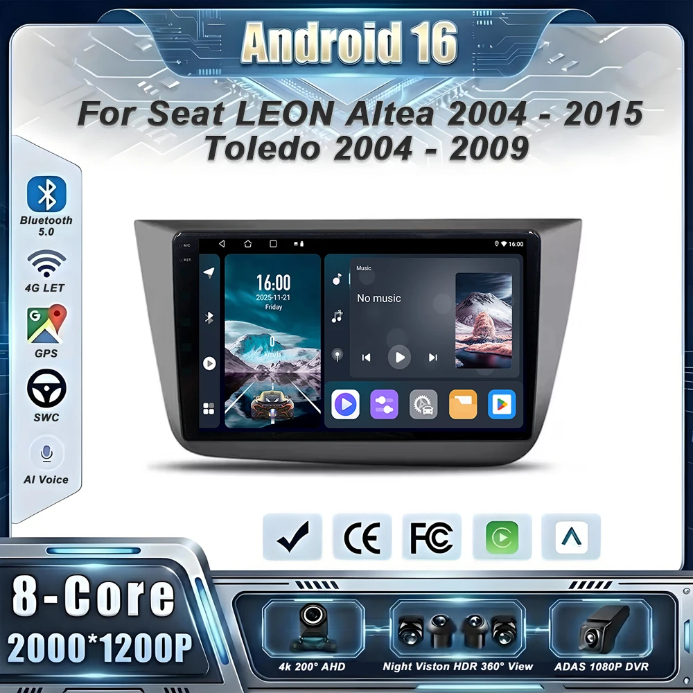 Car GPS Android 16 Auto Radio For Seat LEON Altea 2004 - 2015 Toledo 2004 - 2009 Stereo Head Unit GPS Navigation No 2din DVD HDR