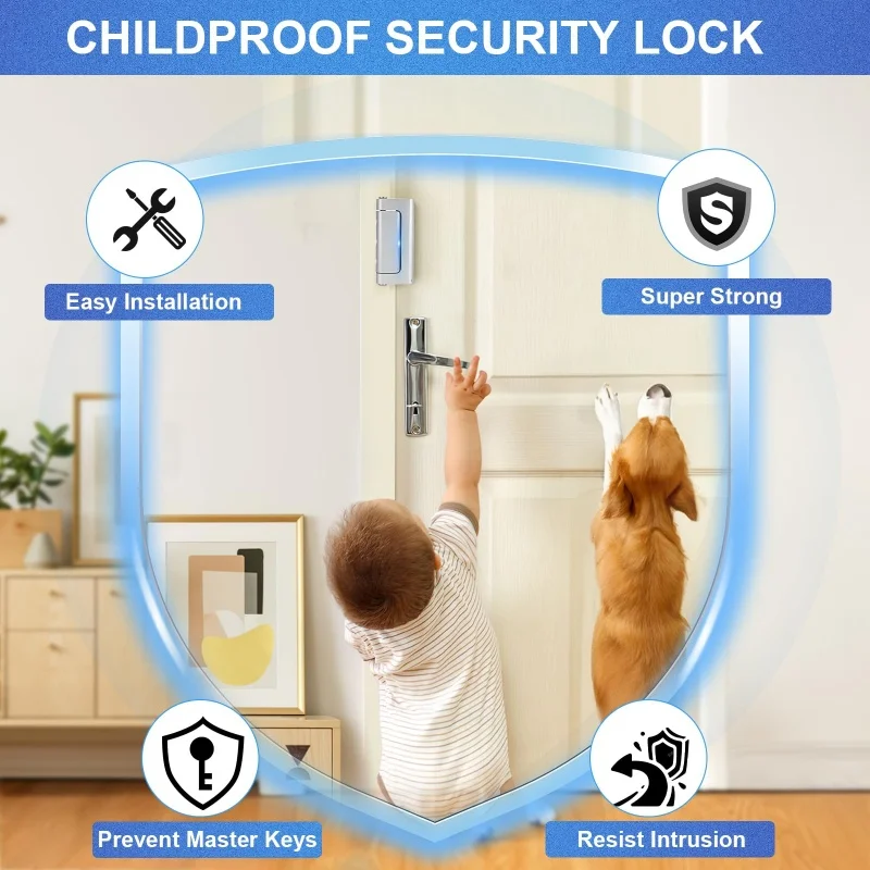 Upgrade Home Security Door Lock Childproof Door Reinforcement Lock with 3 Inch Stop Child Night Locks for Inward Swinging Door