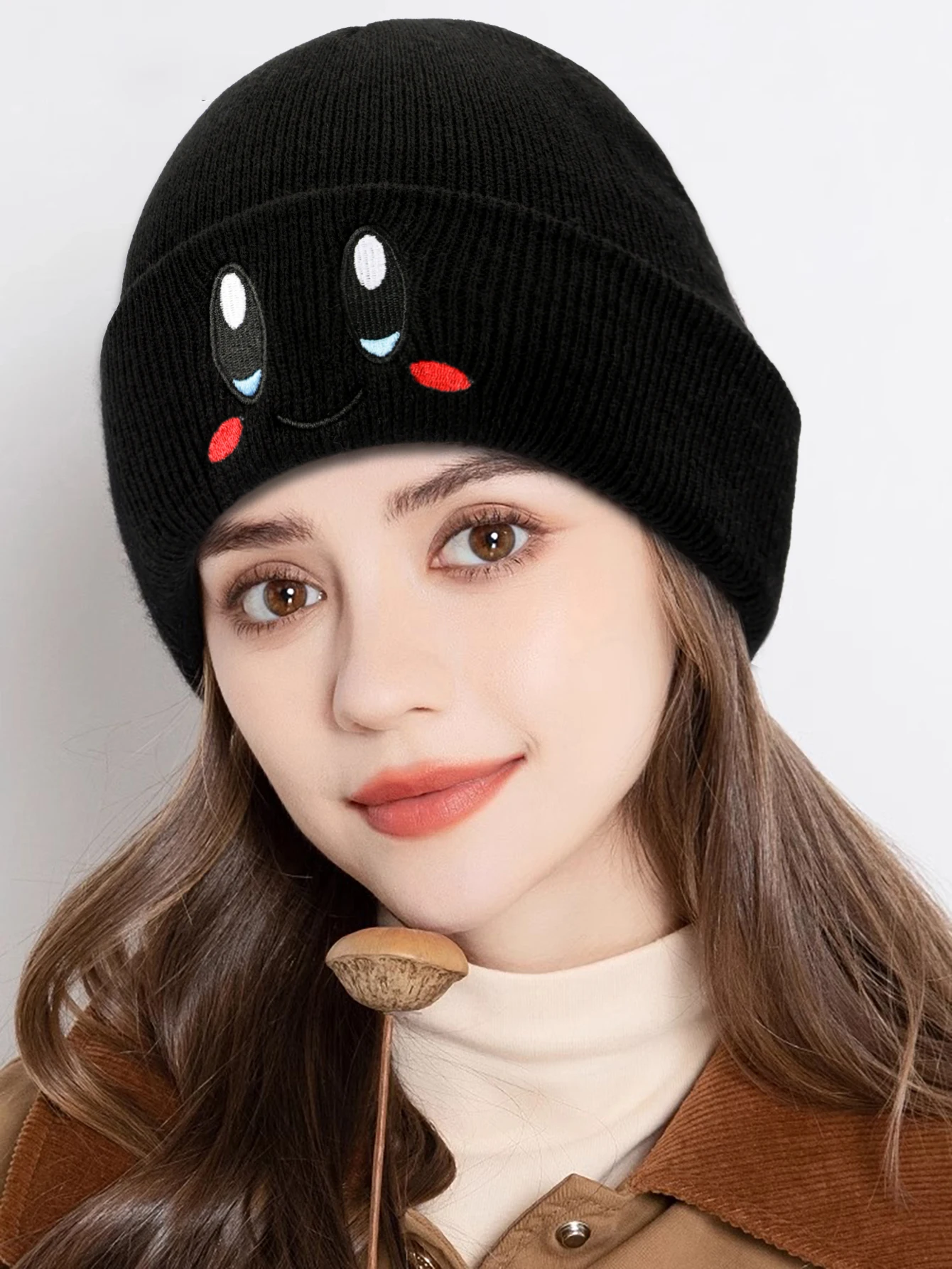 1PC Cute Cartoon Smile Knitted Hat for Women, Warm Knitted Hat for Students, Couple, Fashion, Cold proof Ear Protection