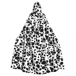 Dalmatian Dog Print Long Hooded Cloak Witch Medieval Costume Cosplay Cape HalloweenParty Adult Unisex