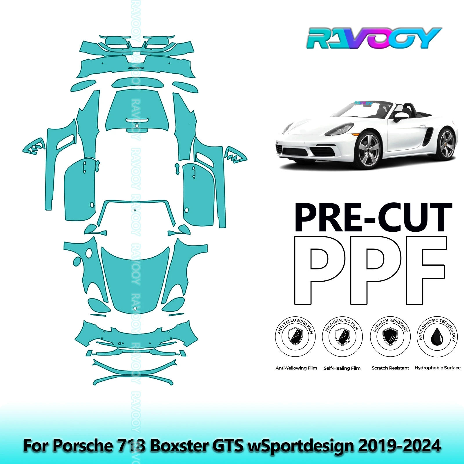 

8.5Mil Precut PPF Paint Protection Film Full Vehicle Clear Bra For Porsche 718 Boxster GTS wSportdesign 2019-2024