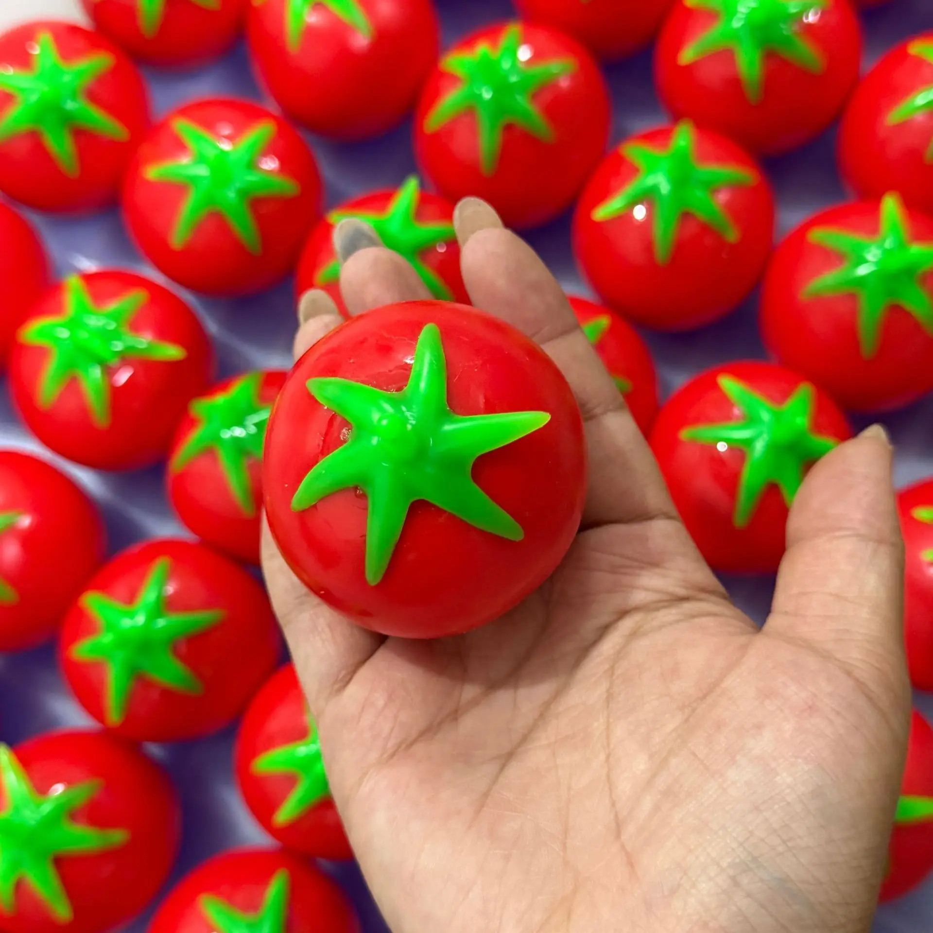 Tomato  Ball Squishy Tomato Stress Ball Fidget Toy Crunchy Squeeze Ball Round Blocks Filled ASMR Anti Stress Toys for Adults image 3