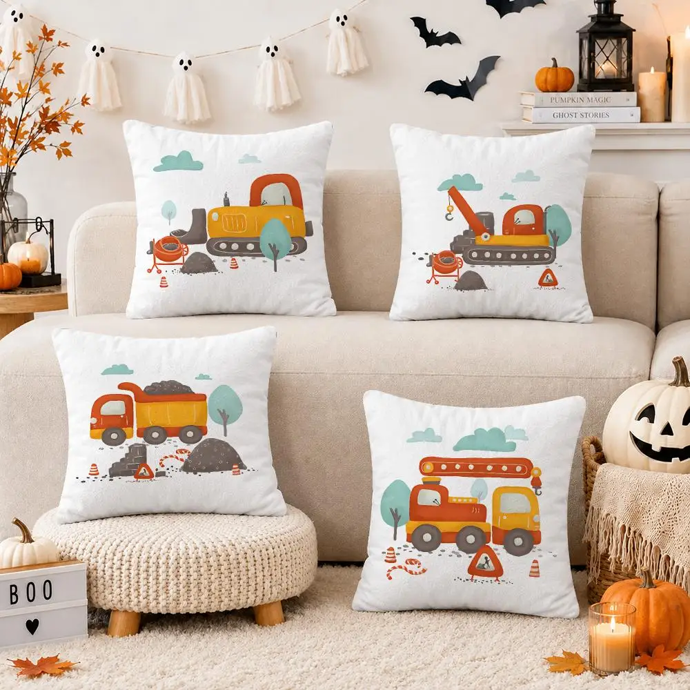 Cartoon Construction cars Cushion Cover Throw Pillow Covers Decorative Cushion Covers for Sofa Living Room Halloween Decor
